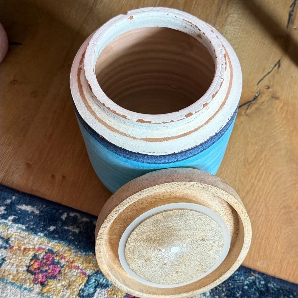 Blue and Wood Dog Treat Jar